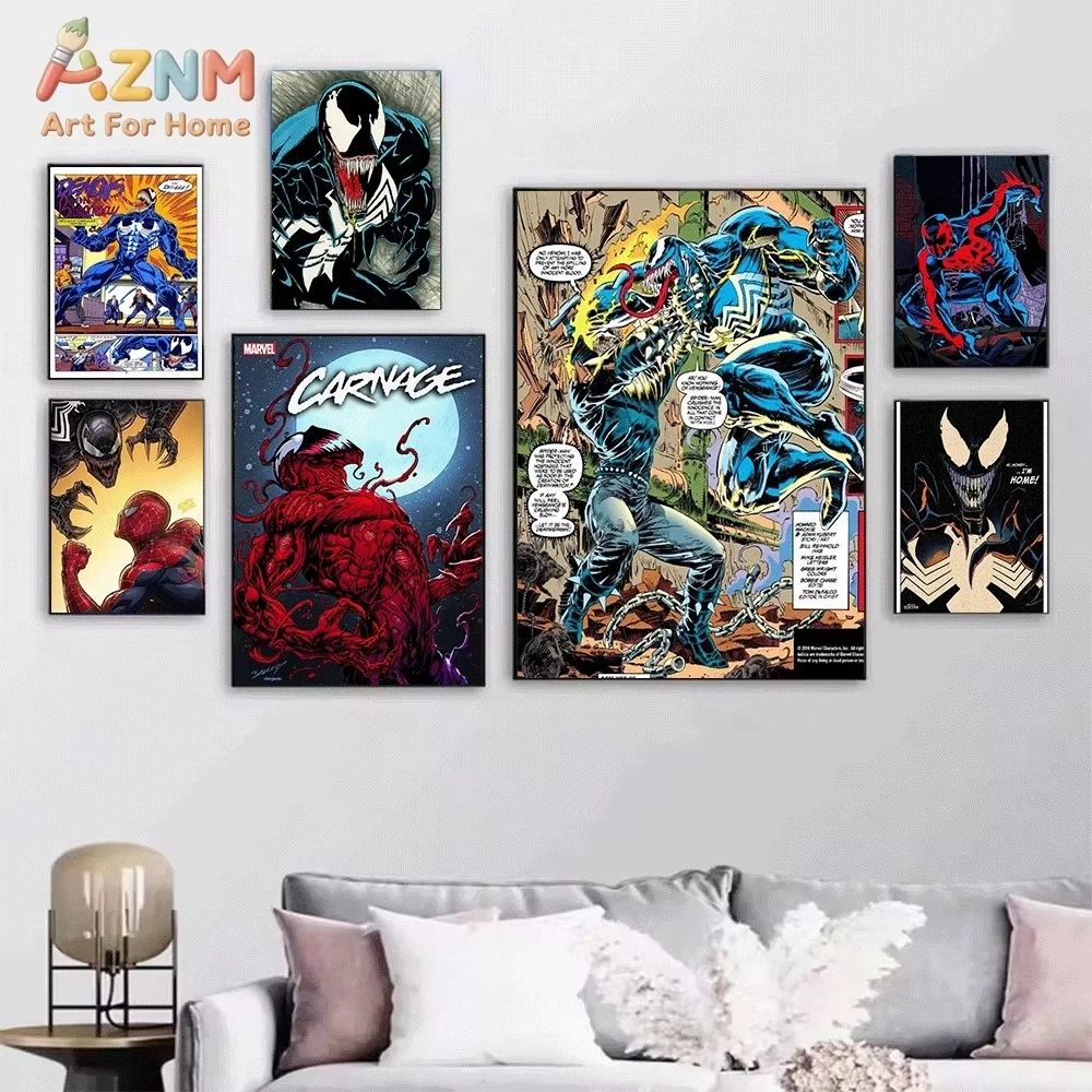 AZNM Venom Symbiote Vintage Comic Cover Canvas Wall Art Print Poster Unframed Canvas Painting Home Bedroom Wall Decor