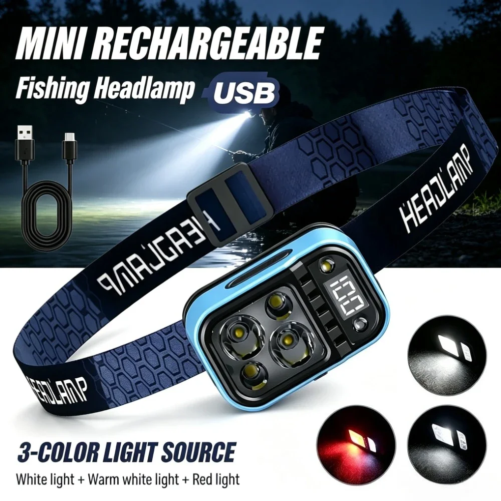 Smart Motion Sensor Headlamp Rechargeable XPG+COB LED Headlight with Battery Indicator Ultra Bright Lantern for Fishing Camping
