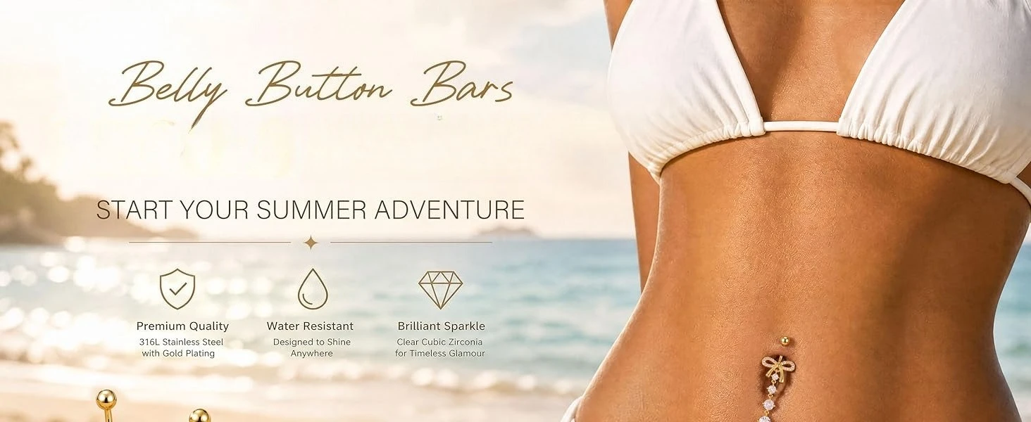 Drperfect Hypoallergener Bauchnabelring aus chirurgischem Stahl für Damen, bauchnabelpiercing mit Herz- und Schmetterlingsanhänger, Schmuck – Detail 1