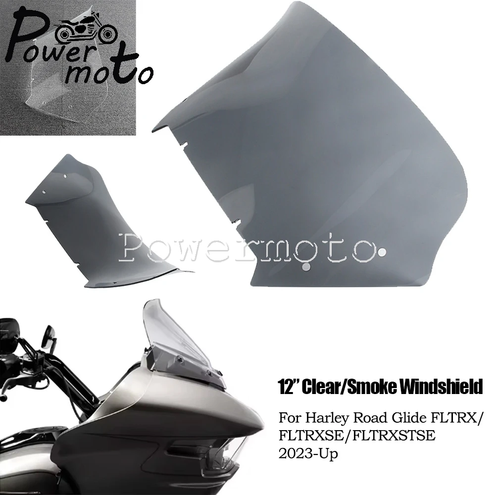 

For Harley CVO Road Glide FLTRXSE FLTRXSTSE Road Glide FLTRX 2023-Later Motorcycle 12" Wave Windscreen Smoke / Clear Windshield