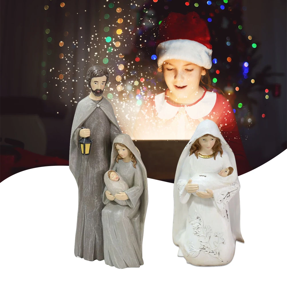 Figuras de Natividad de Navidad, adornos artesanales de resina, figuras de escena de Natividad tradicional, figuras de resina, estatua de Cristo, nacimiento de Jesús O