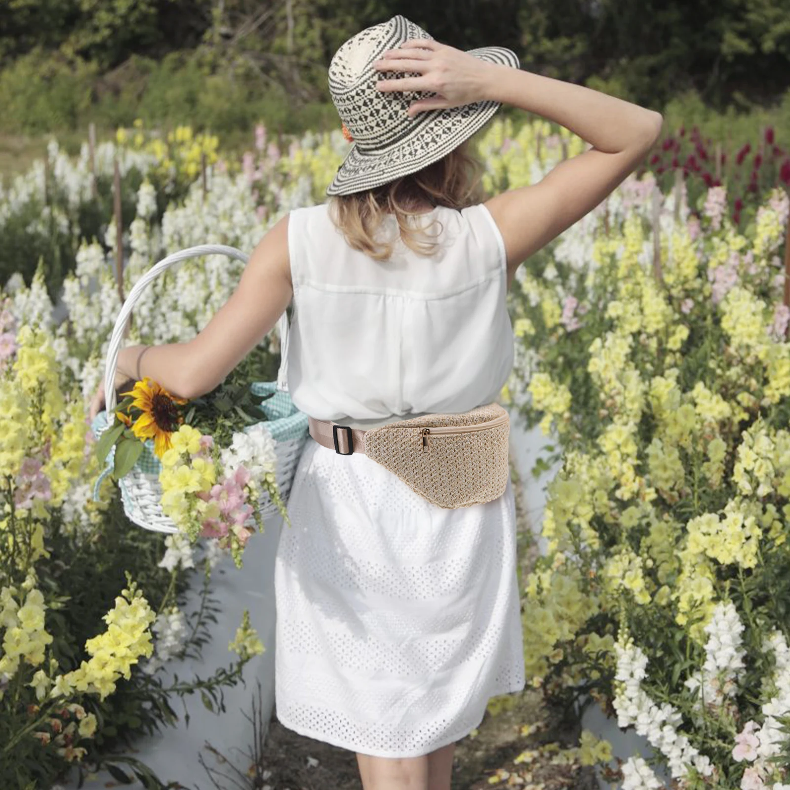 Borsa elegante Borsa da petto in paglia Marsupio estivo Borse a tracolla da donna sintetiche Borse da trekking per cani da viaggio