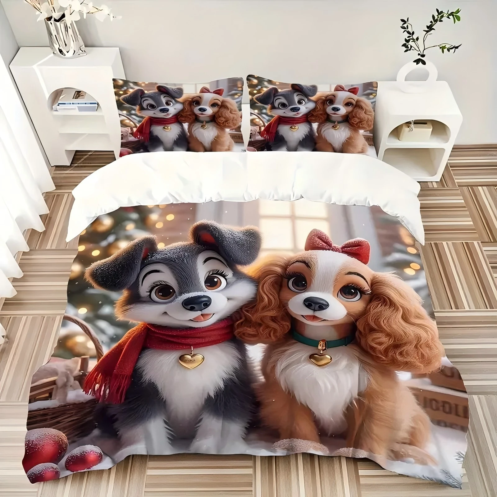 

Christmas Dogs Pattern 3D Printed Duvet Cover Set Cartoon Cute Puppy Bedding set Soft Comfortable Luxury Quilt Cover Pillowcase