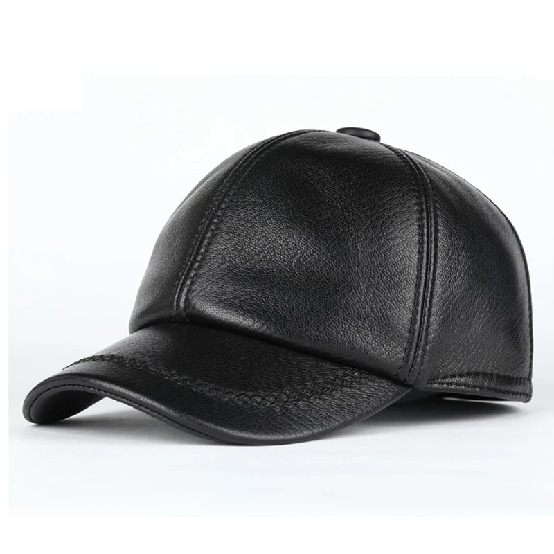 Adult New Genuine Leather Hat Men Women Warm Genuine Leather Baseball Cap Male Winter Outdoor Ear Protection Cap Leather Hat