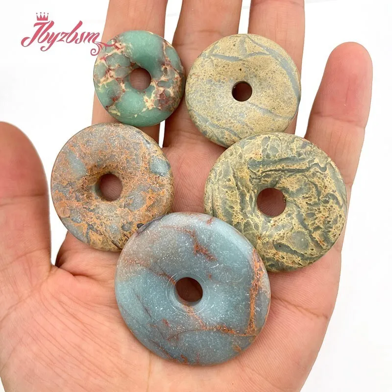 Natural Shoushan Stone Donut Circle Round Multicolor Beads Stone For Necklace Pandant Earring Jewelry Making 1 Pcs 25/30/35mm