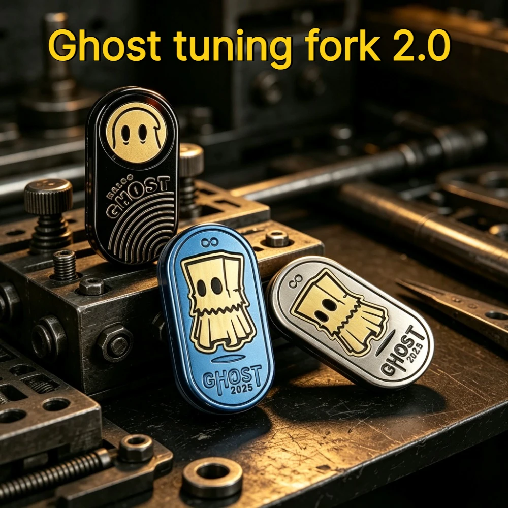 Haloo Player EDC Ghost Tuning Fork2.0 Mechanical Stainless Steel Engraved Three Straight Push Fingertip Card Pressure Relief Toy