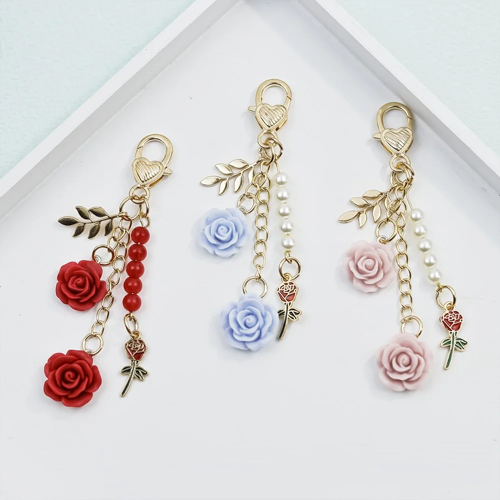 luxury designer jewelry Rose keychain resin camellia keychains alloy car Keychain accessories bag decoration