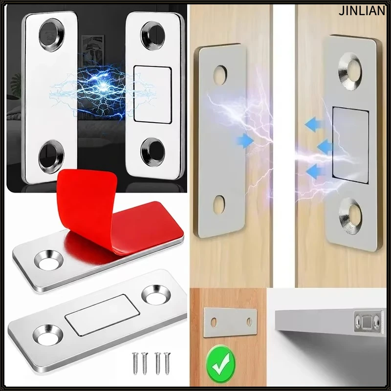 Magnetic Door Catch Ultra Thin Strong Magnet Cabinet Catches Adhesive Drawer Closet Lock Silver for Furniture Window Door Closer