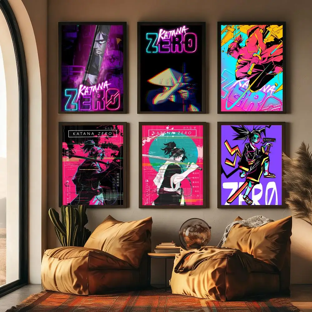 Game K-Katana ZERO  Painting Calligraphy High-Quality Cotton Canvas Poster Wall Art for Living Room Modern Coffee House Decor