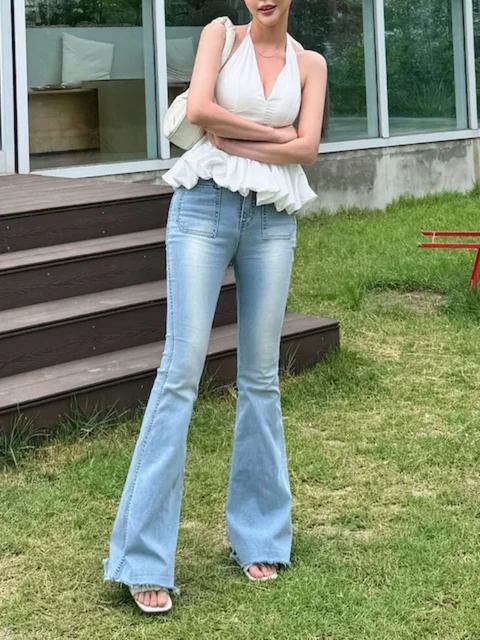 

Женские джинсы с высокой талией и широкими штанинами, в стиле ретро, с множеством карманов, повседневные, весна-осень, легкие, с эффектом потертости, из смесового хлопка