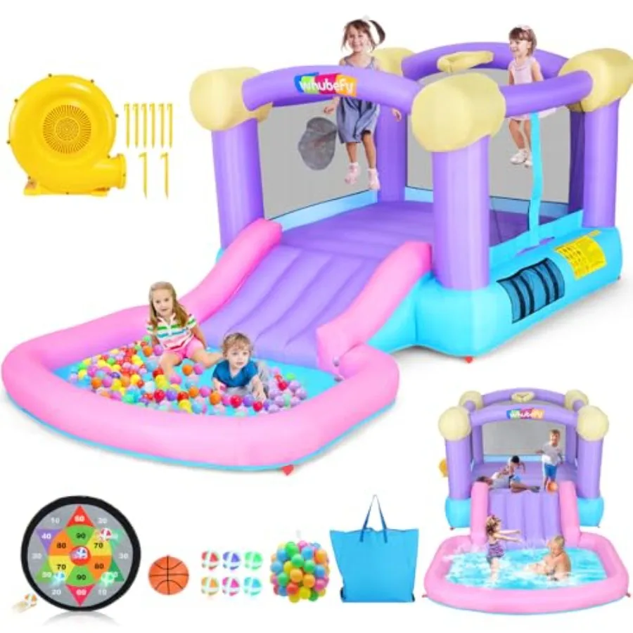 

Inflatable Bounce House for Toddler with Ball Pit Indoor Outdoor Bounce House Jump 'n Slide Park Pink Jumping Castle with Blowe