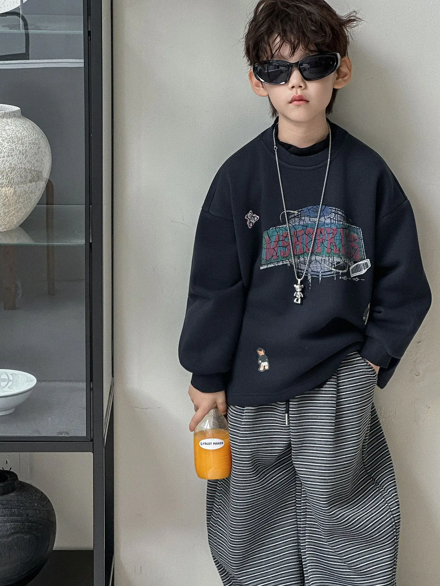 سترة الأولاد الأطفال المطبوعة الصوف العصرية رياضي فضفاض صالح أعلى الخريف الكورية فضفاضة عارضة جديدة عارضة جميع مطابقة