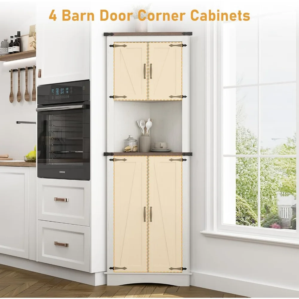 68" hoher Eckschrank mit 4 Türen und verstellbaren Regalen