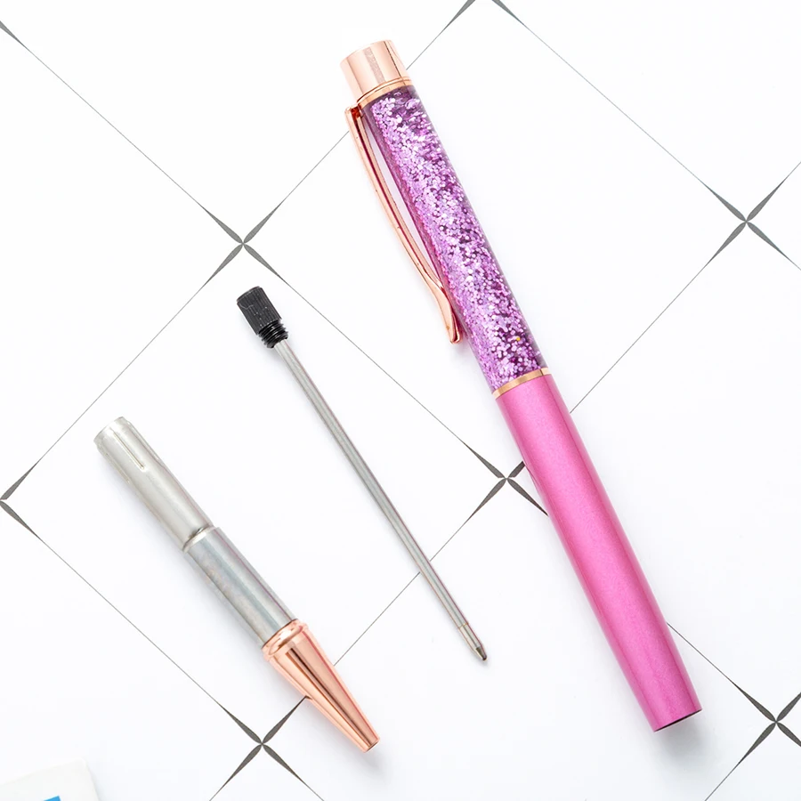 Luxuriöser, farbenfroher Kugelschreiber mit Ölgoldpulver und Treibsand-Effekt, 1,0 mm, drehbarer Metallkugelschreiber für Schule und Büro – Detail 4