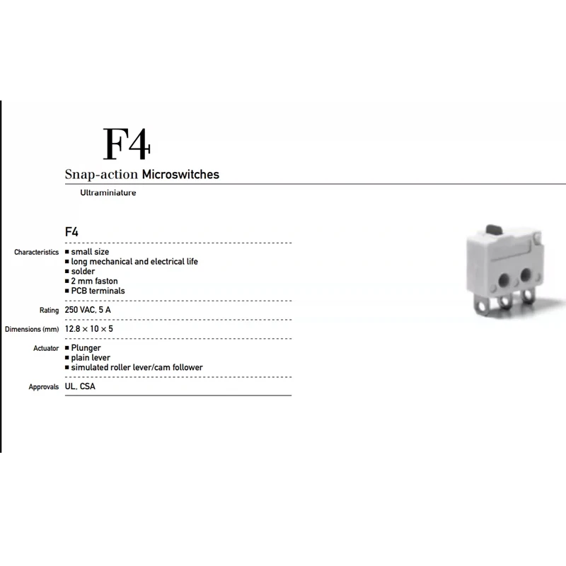 1 STÜCK/LOS 100 Schweizer F4T7UL Mikroschalter Endschalter 3-Pin Vergoldeter Pin 5A Ohne Griff – Detail 3