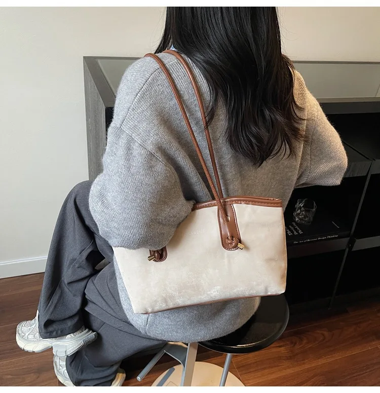 2025年新作-レディース-レトロトートバッグ-高級感のある質感、大容量、秋の通勤用ショルダー-ハンドバッグ