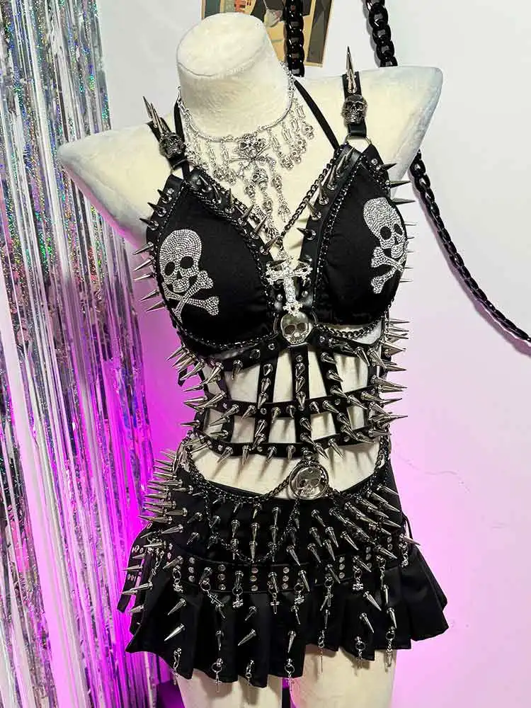 

Эмо Харадзюку Y2K ТОПЫ Клубная одежда ручной работы Череп Готическая фея DIY E-Girls Гранж Шип с шипами Заклепка Булавка Эко Панк Рок Гот