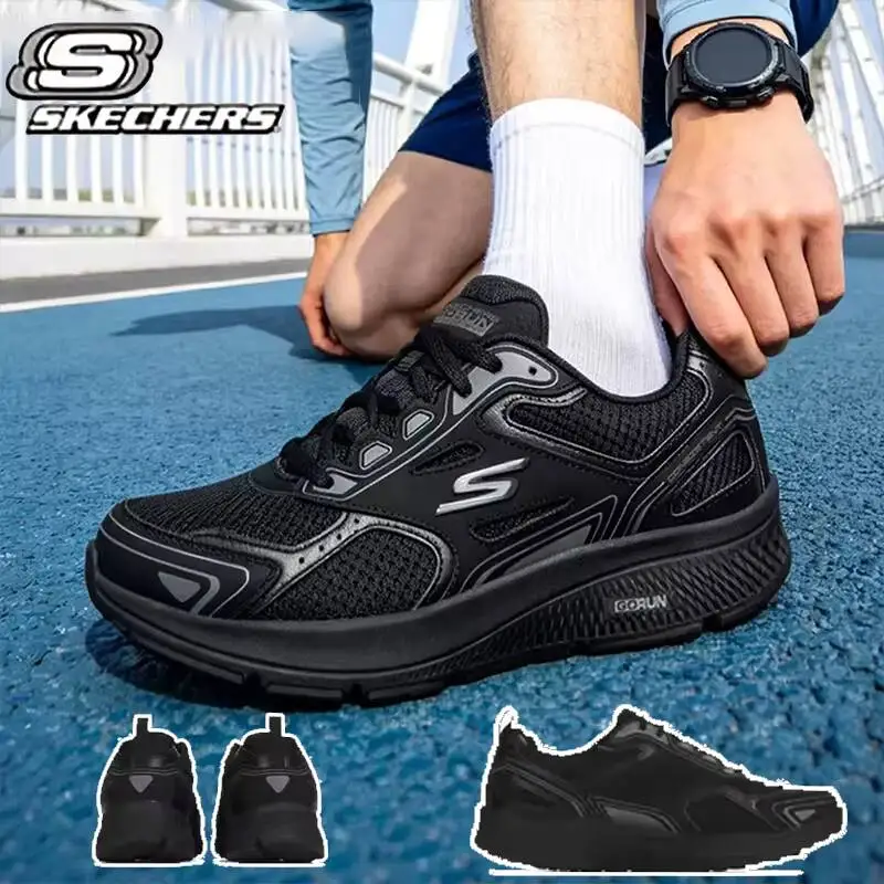 Skechers Running Shoes OTHERS Original Black Warrior Mesh Breathable Low-top Lace-up Sneakers 220034-BKCC sport