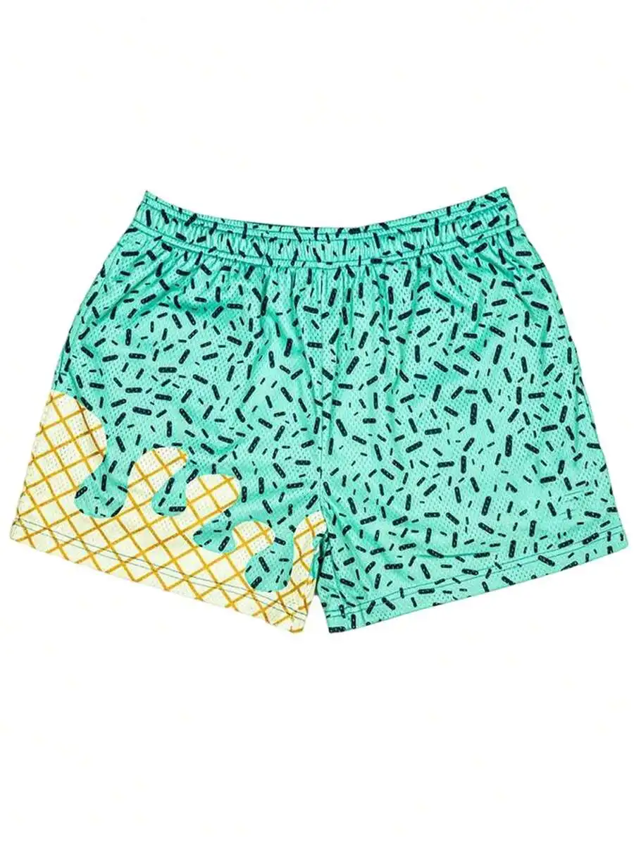 

Men Ice Cream Print Mesh Shorts Casual Workout Gym Basketball Running Short Pants