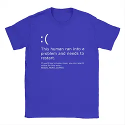 Men T-Shirts Blue Screen of Death Coffee Error Vintage Pure Cotton Tee Windows BSOD PC Nerd Geek T Shirt Crewneck Tops