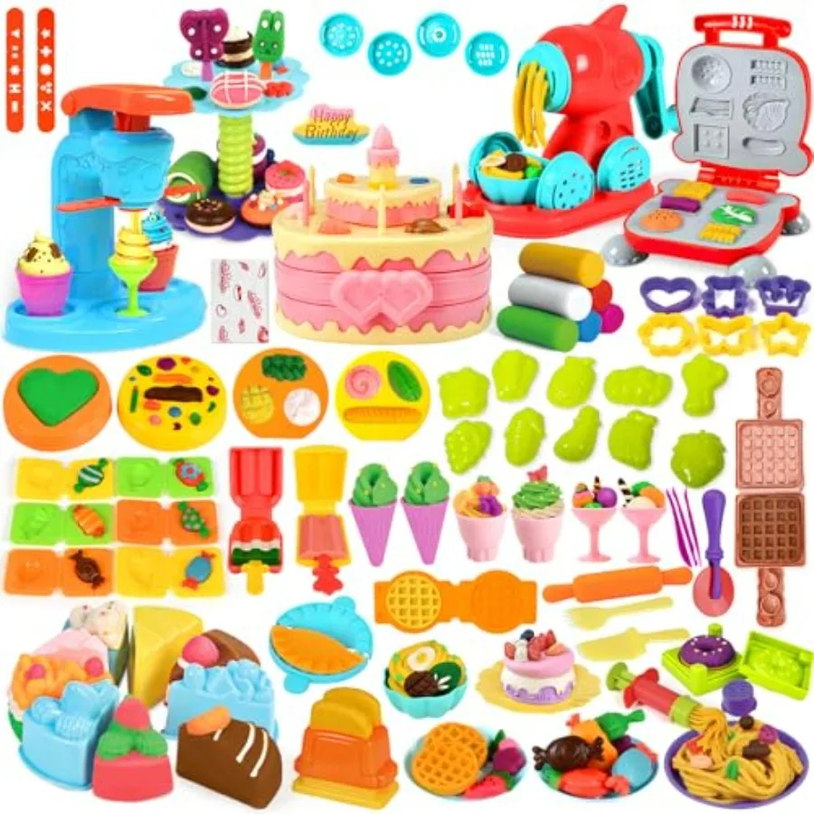 

Набор для лепки из теста 5 в 1, 99 предметов, для детей 3-4-8 лет, набор инструментов для творчества, игровой набор «Мороженое», машина для приготовления лапши, гамбургеров, тортов и десертов