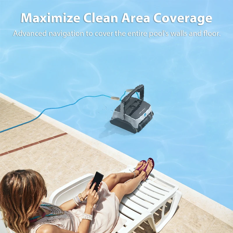 Robot Pool Cleaner Robotic Swimming Pools Automatic Vacuum High Suction Wash the Floor and Wall 15m Floating Cable Save Water