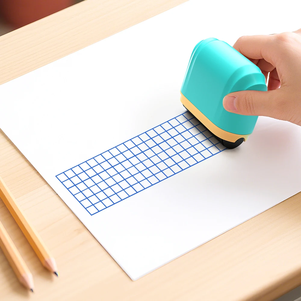 Sello de rejilla de rodillo, escritura a mano, práctica cuadrada, sello para profesores, herramienta de práctica de matemáticas, sello azul, sello de enseñanza para el aula