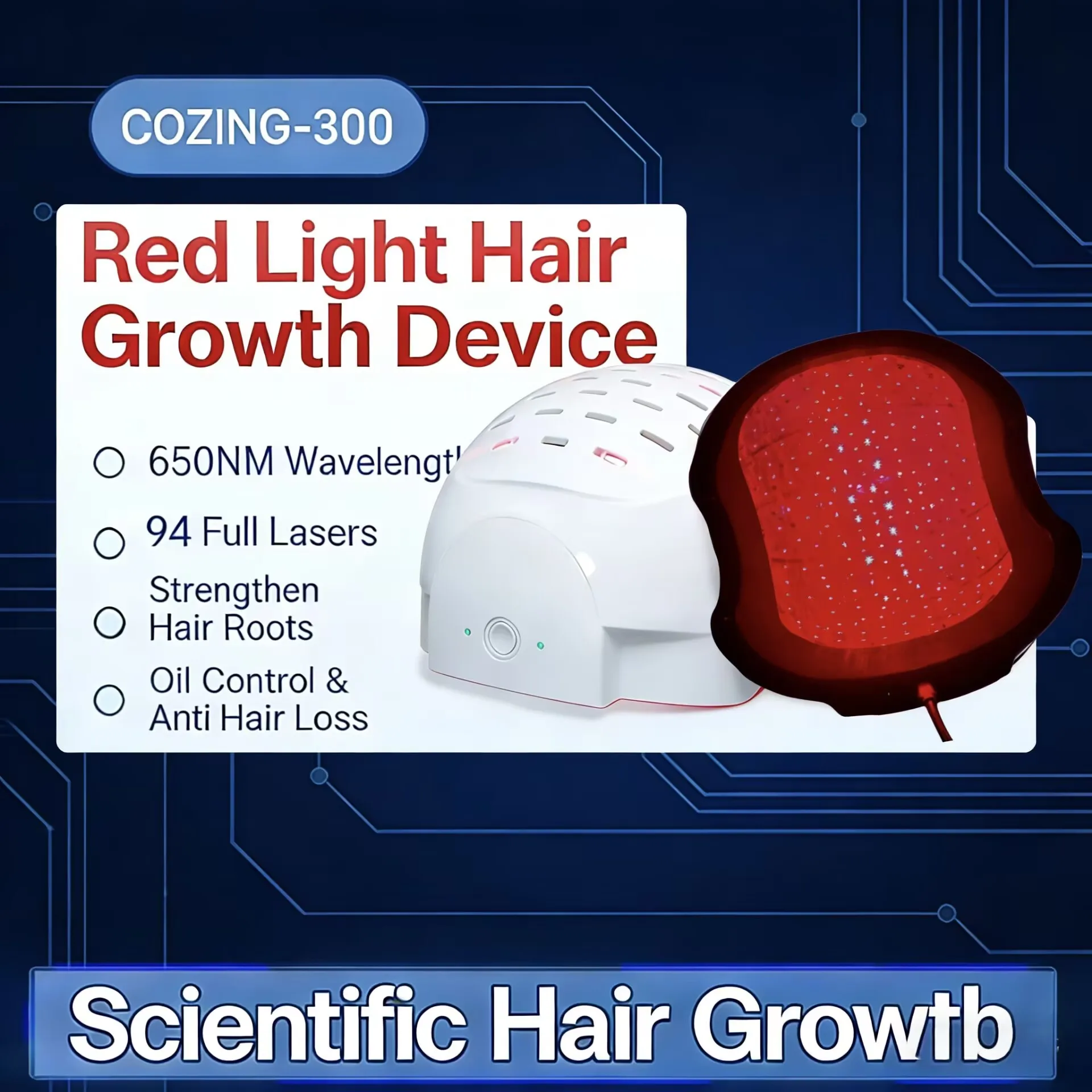 

Laser Hair Growth Cap - 650nm Red Light Therapy Helmet for Hair Regrowth - Anti Hair Loss Treatment Hat for Men Women