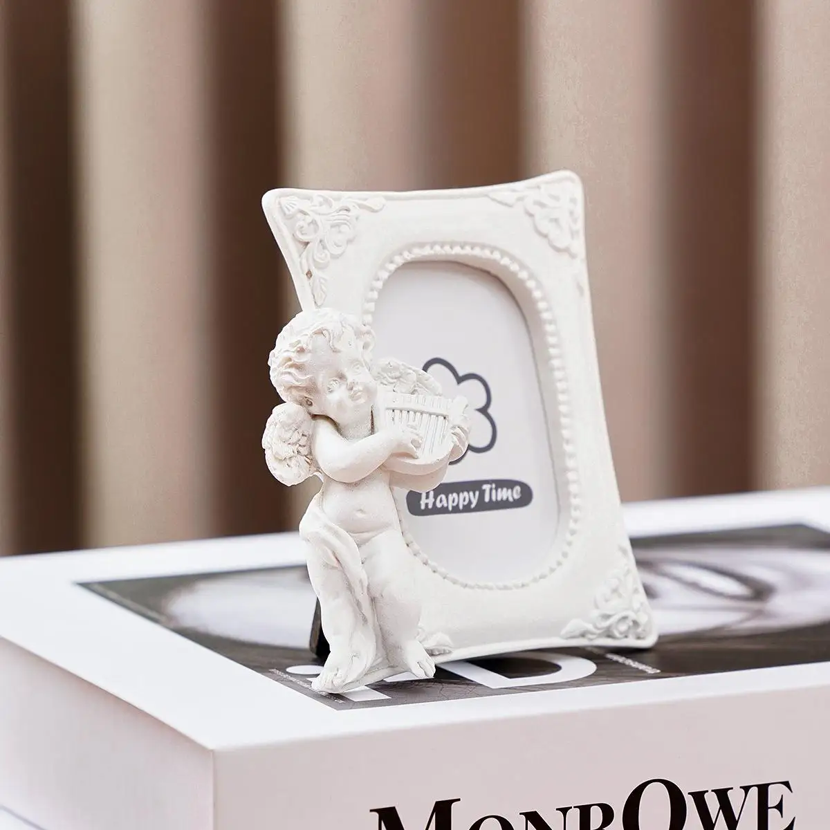 White Mini Angel Resin Picture Frame - European Retro Creative Home Decoration - European Angel Design Desktop Decor Item