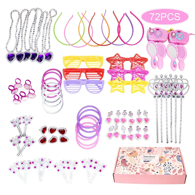 72PCS Girl Birthday Party Decorations Gift Makeup Toys Girls Pretend Play Set Hair Dressing Up Party Holiday DIY Supplies