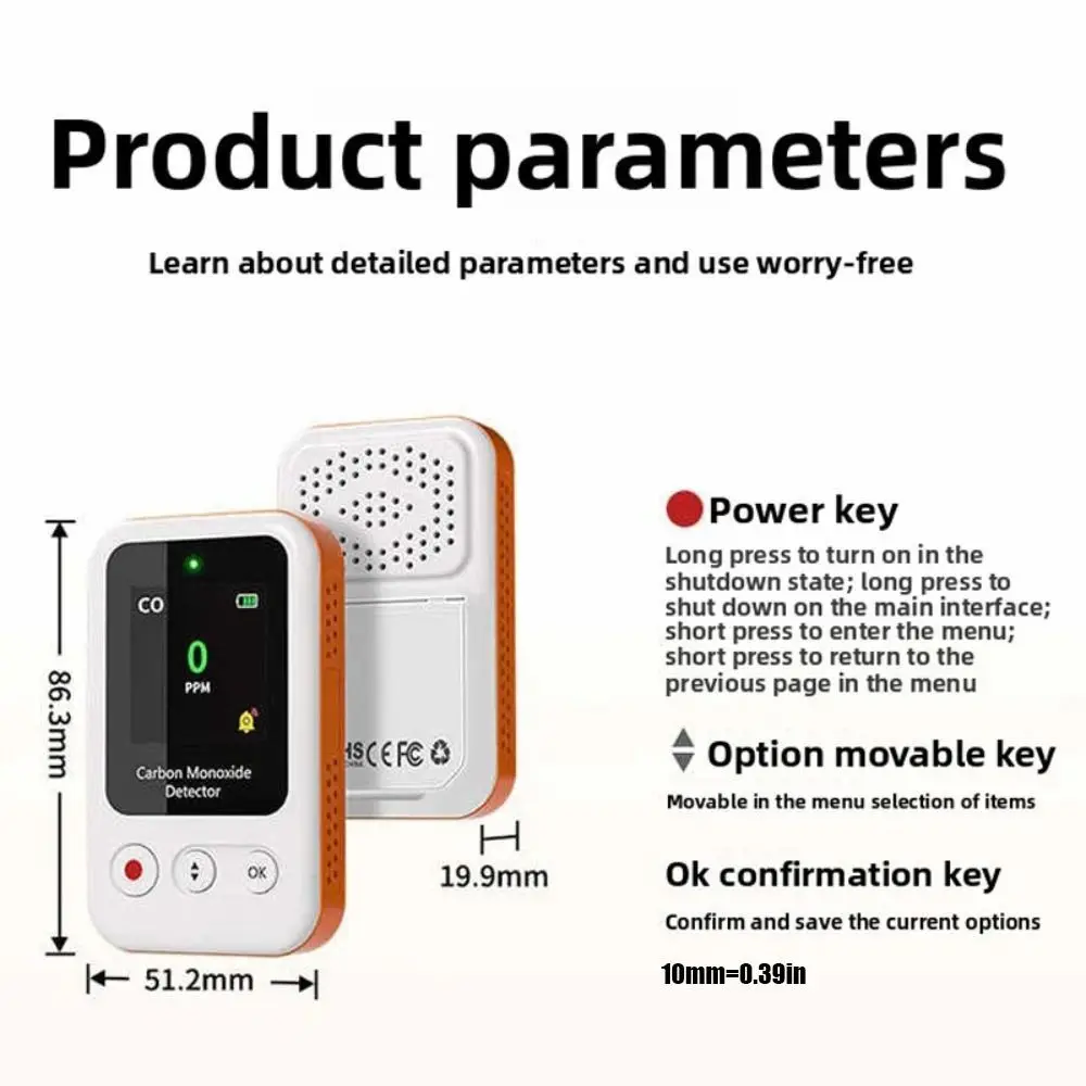 High Sensitivity Carbon Monoxide Detector High Definition LCD Display CO Detector Alarm Rechargeable Safety Monitor