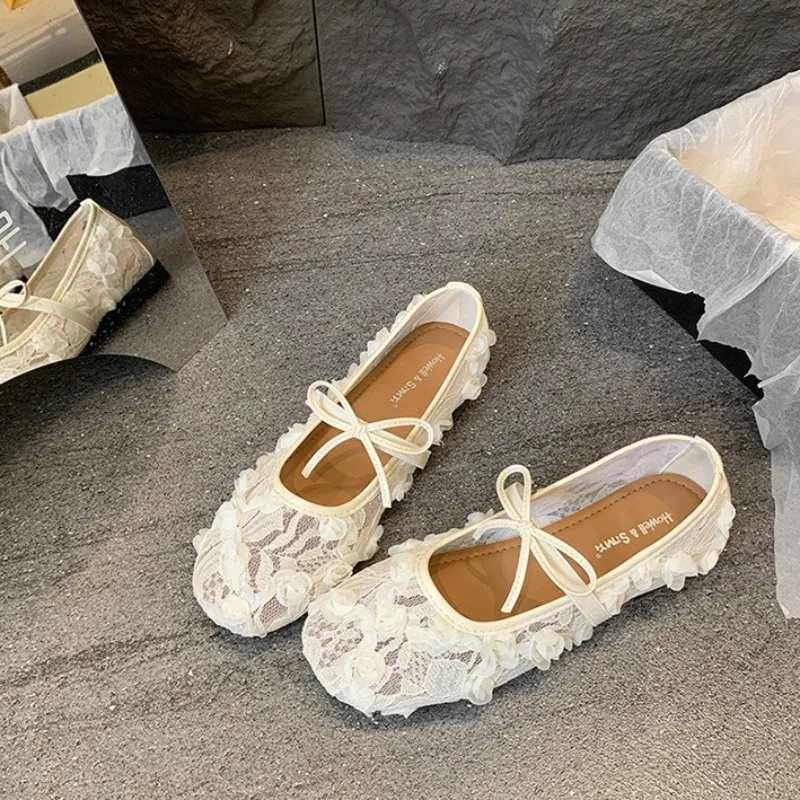 

2026 Women's Shoes Exquisite Air Mesh Flower Casual Shoes for Woman Elegant French Style Flat Shoe Designer Shoes Zapatos Mujer