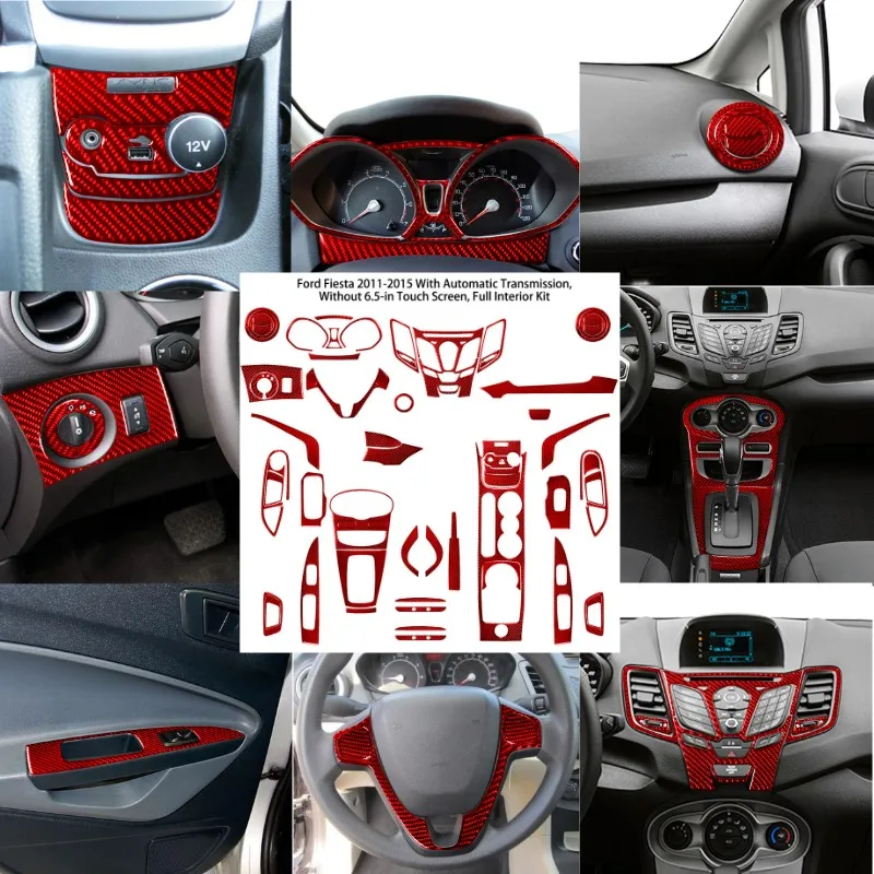 

Car Interior Decoration Carbon Fiber Red Sticker For Ford Fiesta 2011-2015 Left Hand Drive Styling Accessories