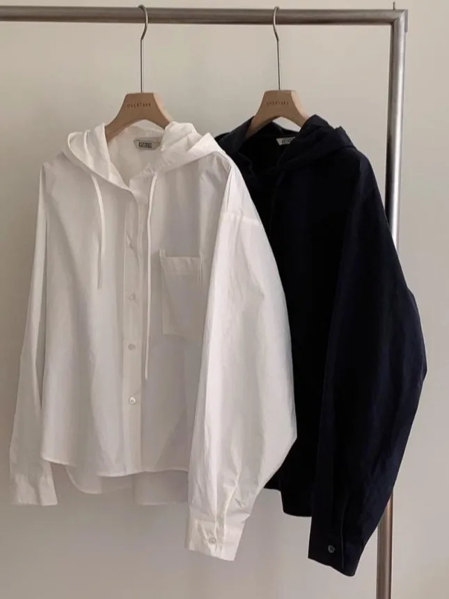 Csa e informal hoada de manga larga con capucha de Color puro para mujer, Top versátil con diseño de un solo botó...