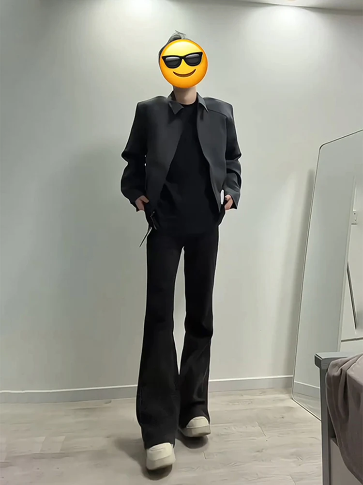 

Black Leaf Blade Straight Leg Jeans Men's Extended Length High Waist Slim Micro Flared Pants Youth Trendy Wear Resistant