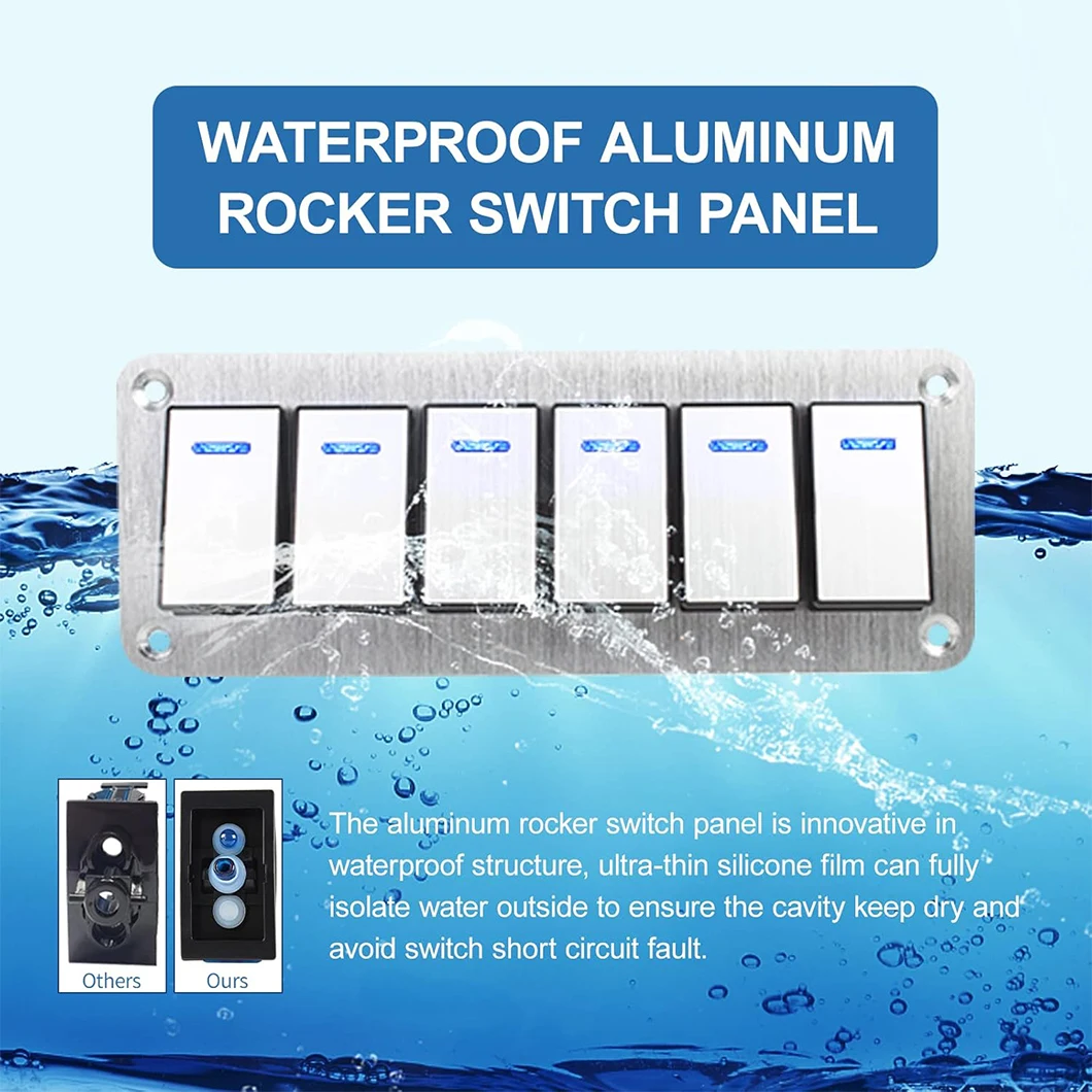 

6 Gang Ship Type Switch Car Modification 6 Silver Lights Rocker Switch Vehicle and Vessel Switch with LED Light