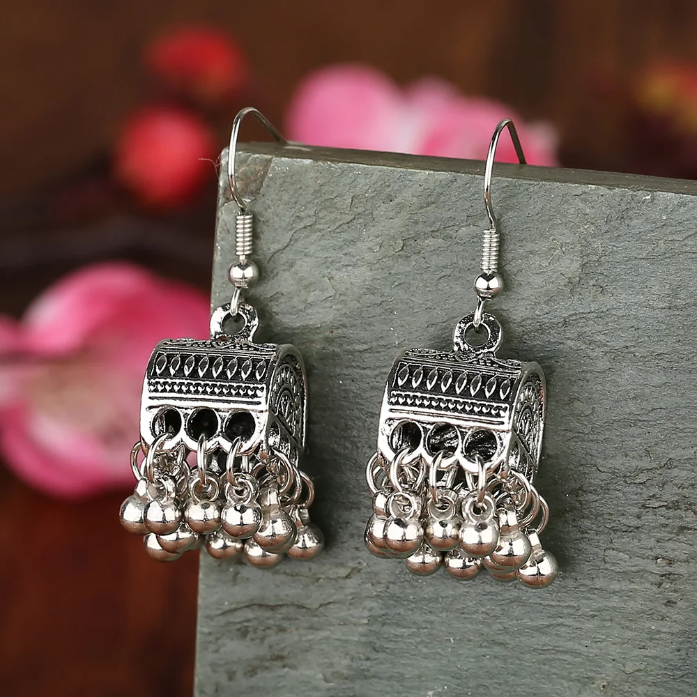 2022 Retro Silver Color Bell Alloy Earrings Carved Indian Jewelry For Women Earrings Gypsy Jewelry