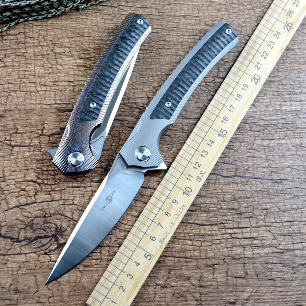 

Twosun TS81 M390 Blade Knife Flipper Folding Pocket Tactical Hunting Survival Tools Carbon Fiber Handle with Clip