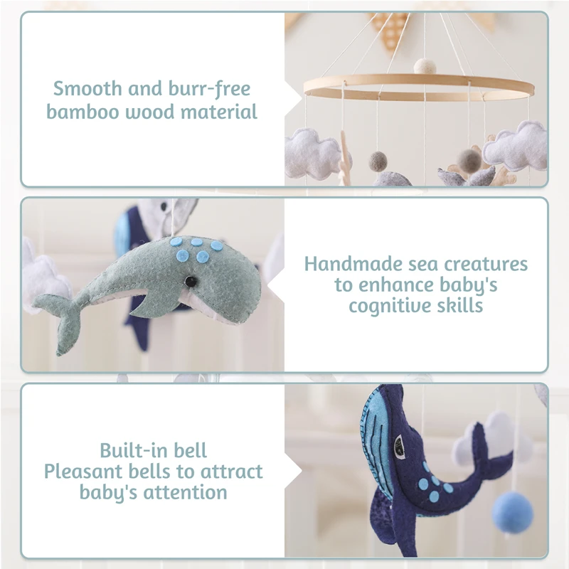 Campana para cama de organismo marino para cuna de bebé, decoración colgante móvil para habitación de bebé, accesorios de madera para recién nacidos de 0 a 12 meses, juguete para regalo