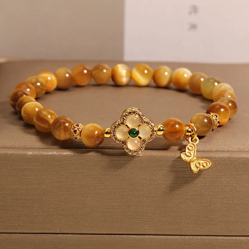 

Natural Golden Tiger-Eye Double-Strand Beaded Bracelet, Exuding Power and Signifying Fortune with Confidence Energy Bracelet