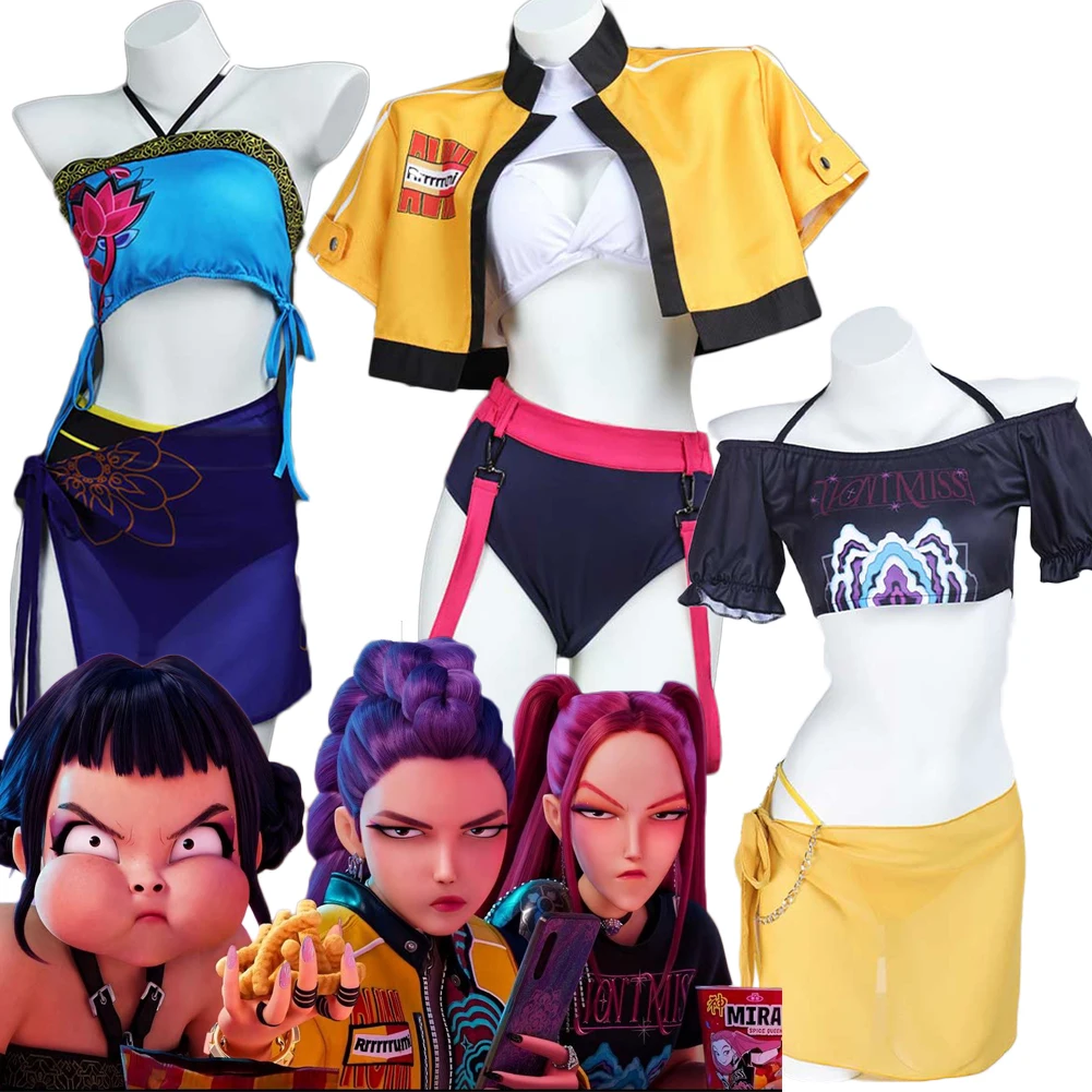 Rumi Zoey Mira Cosplay Swimsuits Demon Hunter Disguise KPop Women Swimwear Outfits Halloween Roleplay Adult Suits Carnival Party