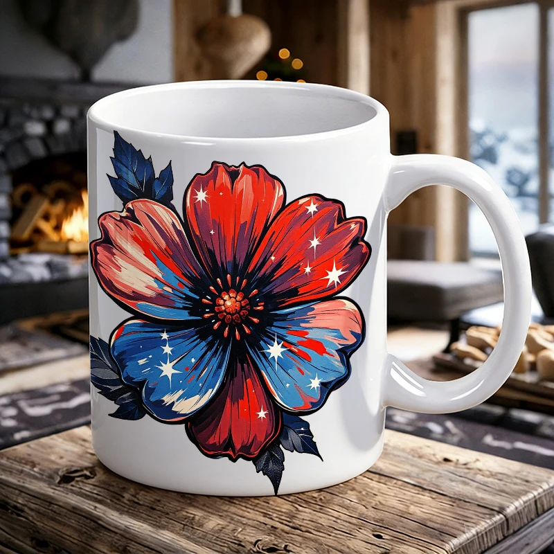 

Independence Day Mug Coffee Cup Ceramic Cup Vibrant Floral Splatter - Red, White & Blue