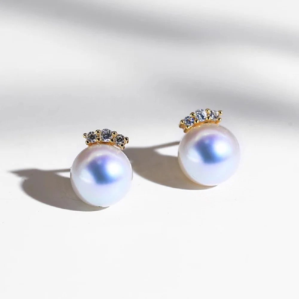 

2025 New Earrings AAAA 8-9mm 9-10mm Natural Japanese Round Pearl Earrings 925s