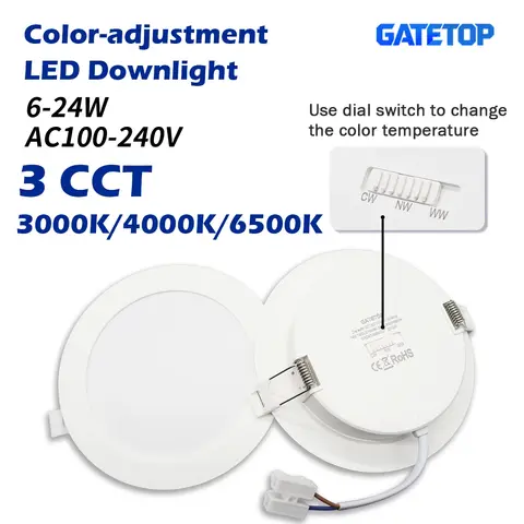 2pcs/lot Recessed Led Downlight 110V 220V Dial Swich CCT 3000K 4000K 6500K Round Led Panel Light 6W 10W 24W Spot Indoor Lighting