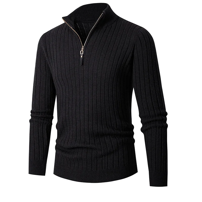 Jersey de cuello alto con cremallera para hombre, jersey de lana con cuello alto, Color puro, informal, novedad, Otoño e Invierno