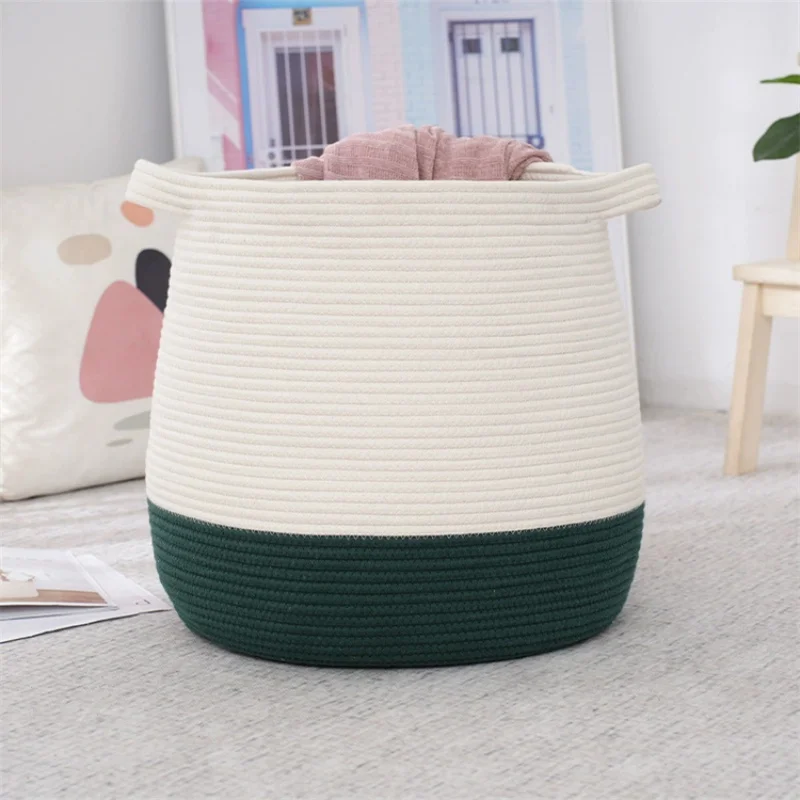 

Large 17 x 17 Inches Decorative Woven Cotton Rope Blanket Basket for Living Room, Laundry Basket Hamper, Storage Baskets
