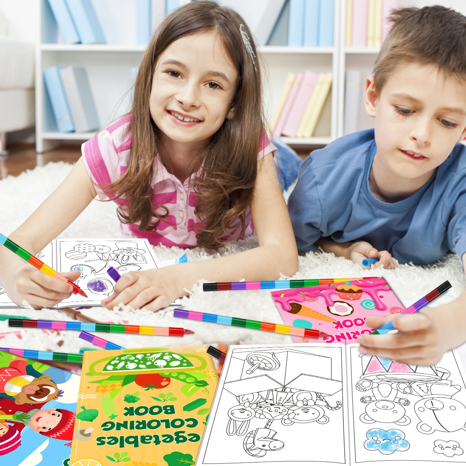 24Pack Small Coloring Books for Kids with 24 Stacking Crayons Set Bulk Coloring Books for Kids Ages 2-4, 4-8, 8-12 Mini Coloring