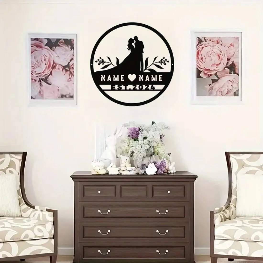 Custom Metal Name Sign - Personalized Wall Decor for Couples/Families/Friends, Stunning Wedding Anniversary Valentine's Gift.