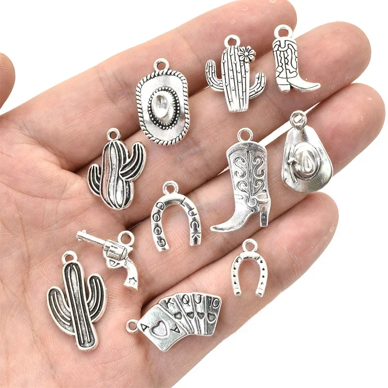 11pcs Mixed Antique Silver Western Cowboy Charms Alloy Boot Gun Hat Pendants For DIY Bracelet Earrings Necklace Jewelry Making view 3