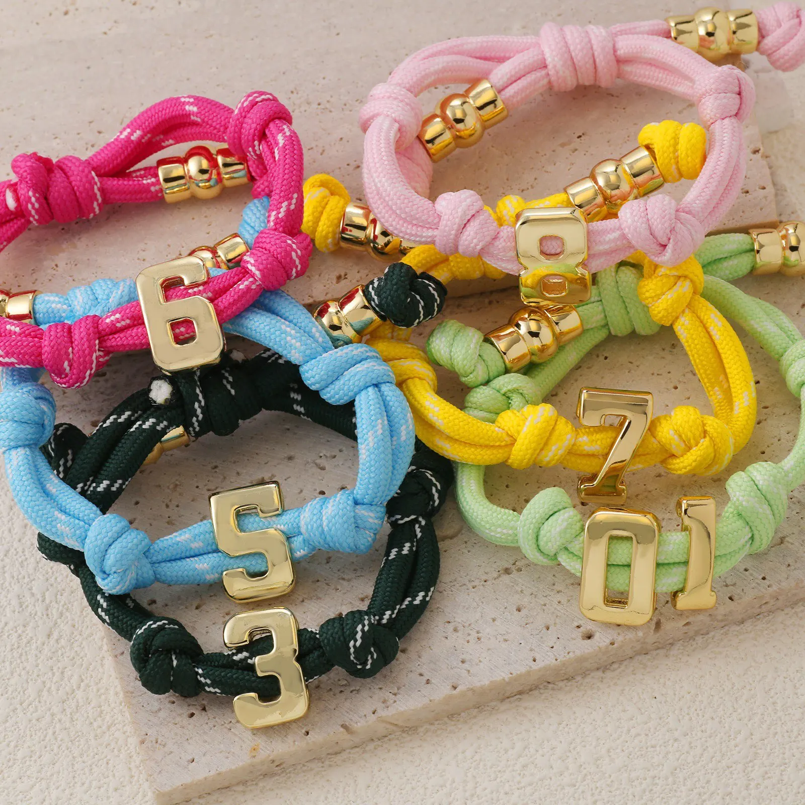 حبل ملون الحبال مخصص عدد سحر سوار 18 ك الذهب مطلي حبل معقود سوار #1